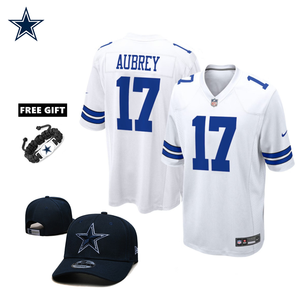 🔥Combo Sale - Dallas Cowboys Brandon Aubrey Nike White Game Jersey & New Era Navy Main 9FIFTY Adjustable Hat